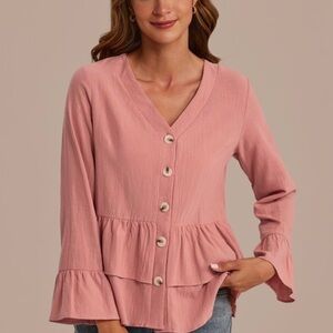 NWT Pink Button-Up Ruffle Top size Small 4-6